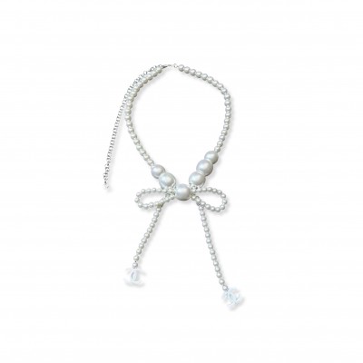 CHANEL SILVER CC PEARL NECKLACE ABE929